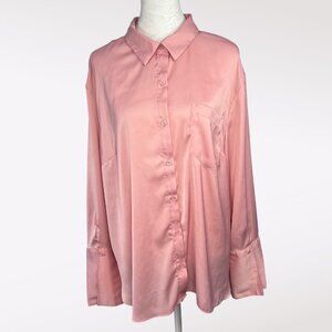 Who What Wear Satin Button Down Shirt Pink Long Sleeve Blouse XXL
